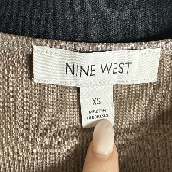 Nine West Metallic Ribbed Stretch T-Shirt XS Silver Brown Cybercore Y2K Top - Picture 9 of 10